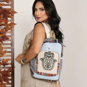 Mochila Artesanal de Moda Indiana com Fibra de Cânhamo
