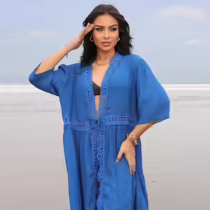 Saída De Praia Bata Indiana Azul Escuro